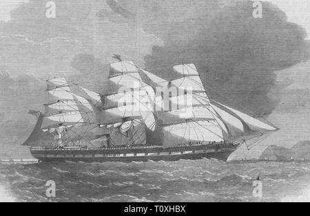 Transport / Transport, navigation, voile, bateau à vapeur cuiseur vapeur "Grand Victoria' de baines et Co., Liverpool, vue, gravure sur bois, 'l'Illustrated London News, 1863, Additional-Rights Clearance-Info-Not-Available- Banque D'Images