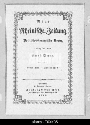 Presse/médias, magazines, "Neue Rheinische Zeitung", front page, éditeur : Karl Marx (1818 - 1883), premier livre, Londres, janvier 1850, Additional-Rights Clearance-Info-Not-Available- Banque D'Images