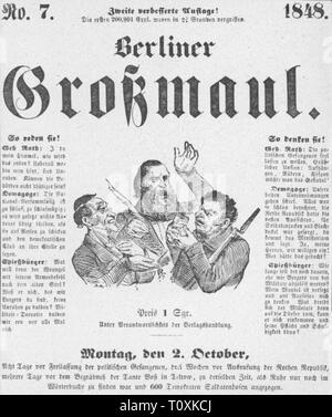Presse/médias, magazines, "Berliner Grossmaul' (Berlin) Grande Gueule, front page, numéro 7, Berlin, 2.10.1848, l'artiste n'a pas d'auteur pour être effacé Banque D'Images