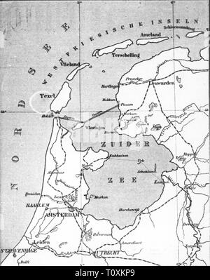 Géographie / voyage, Pays-Bas, paysages, Zuiderzee avec fermeture projetée Dyke, carte, à partir de : 'Illustrirte Zeitung", Leipzig, 9.6.1894, Additional-Rights Clearance-Info-Not-Available- Banque D'Images