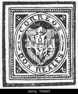 La poste, timbres, faux, faux timbre 2 reales, République dominicaine, la falsification par Samuel Allan Taylor, 1865 Additional-Rights Clearance-Info,--Not-Available Banque D'Images