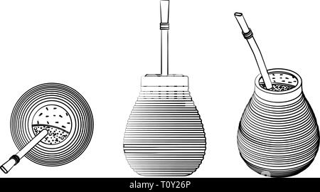 Portugal avec Bombilia, de l'eau et de la yerba mate pour terere. Les différents contours comme un pinceau. Illustration de Vecteur