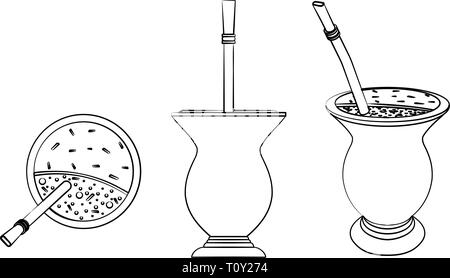 Portugal avec yerba mate, l'eau et l'Bombilia. Les différents contours comme un pinceau. Illustration de Vecteur