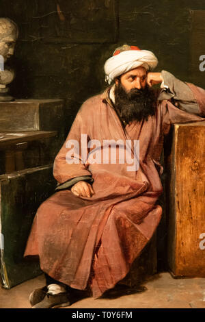 L'homme en costume oriental dans l'atelier de l'artiste est une peinture à l'huile sur toile par Auguste-Xavier Leprince du 19ème siècle est exposée au Metropolitan Museum of Art de New York. Banque D'Images