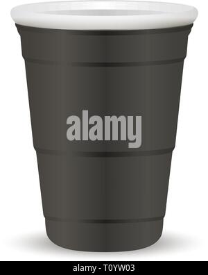 Coupe du parti noir d'illustration vectorielle 3D réaliste. Récipient en plastique ou en papier jetables pour la maquette des boissons et amusement jeux isolé sur fond blanc. Illustration de Vecteur