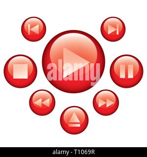 Jeu de boutons de commande multimédia rouge Illustration de Vecteur