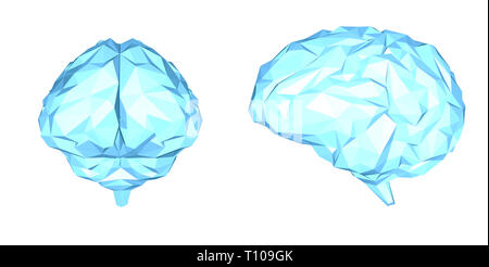 Le rendu 3D polygonal bleu cerveau isolated on white Banque D'Images
