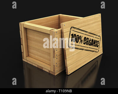 Des caisses en bois avec stamp 100 % Bio. Image avec clipping path Banque D'Images