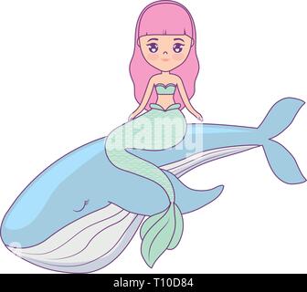 Cute mermaid assis à whale vector illustration design Illustration de Vecteur