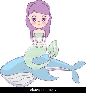 Cute mermaid assis à whale vector illustration design Illustration de Vecteur