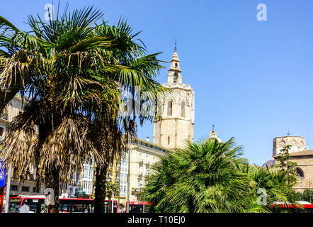 Valence, la Plaza de la Reina, Clocher, Micalet Miguelete, Valencia, Espagne, la cathédrale, le Miguelete Banque D'Images