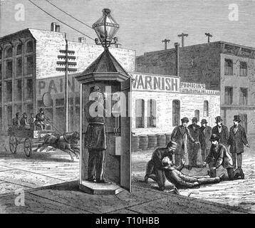 Police la police, fort de la police de Chicago, Illinois, gravure sur bois, vers 1890, l'artiste n'a pas d'auteur pour être effacé Banque D'Images