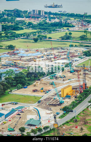 01 mai 2018 - Straits antenne vue paysage, région de planification non développées en plus de Marina Bay et centre-ville de Singapour Banque D'Images