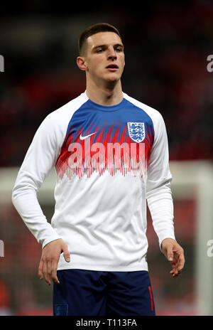 L'Angleterre Declan Rice se réchauffe avant l'UEFA Euro 2020, Groupe de qualification un match au stade de Wembley, Londres. Banque D'Images