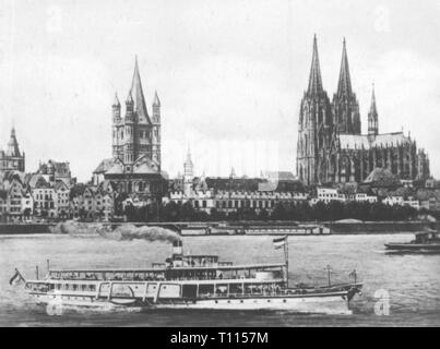 Géographie / historique de voyage, en Allemagne, les villes et les collectivités, Cologne, vue sur le Rhin sur la vieille ville, plus tard, années 1920, Additional-Rights Clearance-Info-Not-Available- Banque D'Images