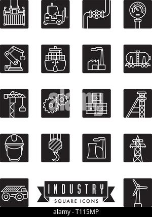 Collection de l'industrie noir carré à thème d'icônes de lignes vectorielles Illustration de Vecteur