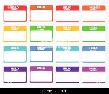 Nom de l'introduction des stickers pour meetups, aveugles et la vitesse des dates. Nametag set Illustration de Vecteur