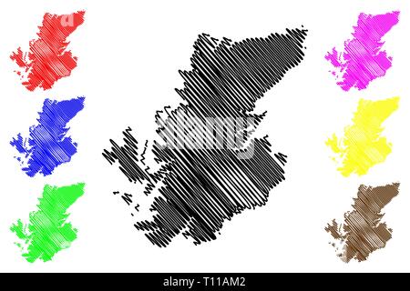 Highland (Royaume-Uni, Ecosse, le gouvernement local en Ecosse) map vector illustration gribouillage, croquis (Highland Highlands écossais, inner-Hebrid Illustration de Vecteur