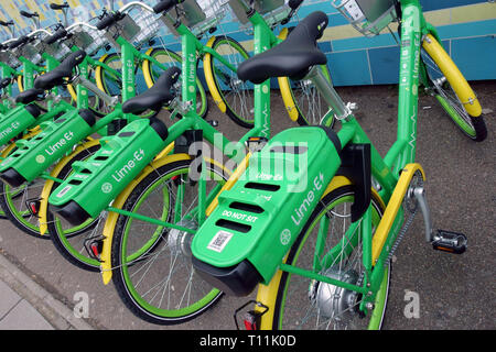 La batterie E Lime a aidé un service de location de vélos, Londres Banque D'Images