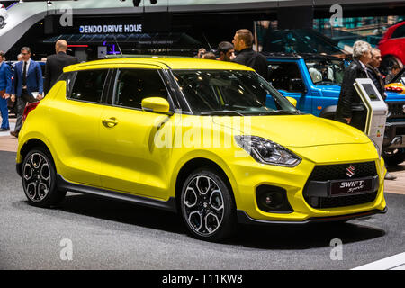 Genève, SUISSE - Le 5 mars 2019 : Suzuki Swift Sport car présenté à la 89e Salon International de l'Automobile de Genève. Banque D'Images