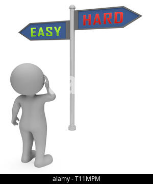 Facile Vs difficile Signpost fidèlement Choix de façon simple ou difficile. Guide pour choisir le meilleur chemin d'avenir - 3d illustration Banque D'Images