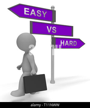 Facile Vs difficile Signpost fidèlement Choix de façon simple ou difficile. Guide pour choisir le meilleur chemin d'avenir - 3d illustration Banque D'Images