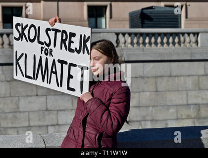 STOCKHOLM, SUÈDE. 22 mars, 2019. Climat suédoise Greta activiste Thunberg démontrant à Stockholm le vendredi. Banque D'Images