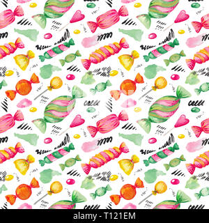 L'Aquarelle transparente motif illustration de candy. Éléments de couleurs vives sur fond blanc isolé. Banque D'Images