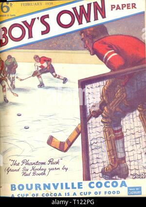 Couvrir de papier propre du garçon pour février 1938 montrant jeu de hockey sur glace Banque D'Images