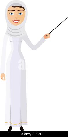 Femme arabe avec un tuteur enseignant pointeur caractère vector illustration isolated on white eps 10 Illustration de Vecteur