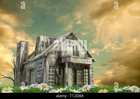 Dollar maison sur un terrain vert 3d illustration Banque D'Images