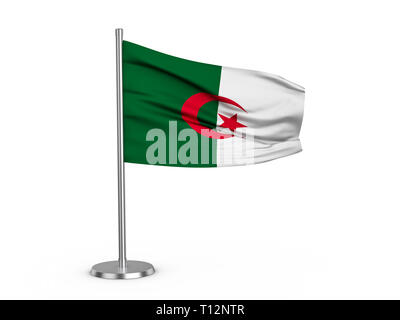 L'Algérie drapeau flottant sur un fond blanc. 3d illustration. Banque D'Images