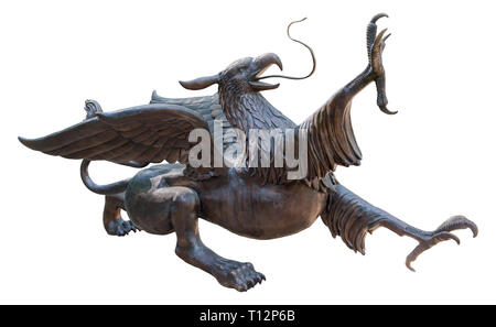 Statue d'un griffon, isolé avec chemin de détourage sur fond blanc Banque D'Images