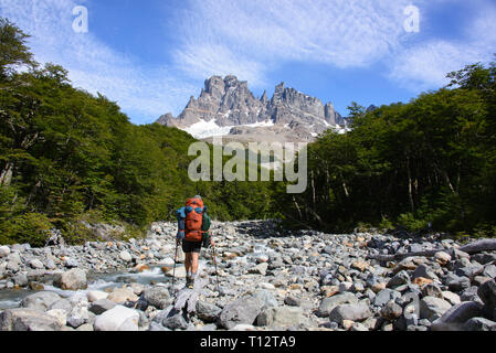 Trekking dans le beau Cerro Castillo Réserve, d'Aysen, en Patagonie, au Chili Banque D'Images