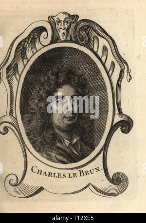 Portrait de Charles le Brun, peintre français 1619-1690. La gravure sur cuivre après un portrait de Nicolas de Largilliere de Antoine-Joseph Dezallier d'Argenvilleâ€™Abrege de la vie des plus fameux peintres, vit des artistes les plus célèbres, de Bure de lâ€™Aine, Paris, 1762. Banque D'Images