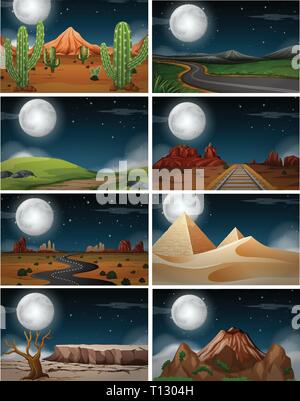 Ensemble de nature paysage de nuit illustration Illustration de Vecteur