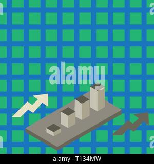 3D en cluster coloré Bar Chart diagramme Graphique en perspective avec deux flèches Design business concept copie vide moderne l'espace abstract background Illustration de Vecteur