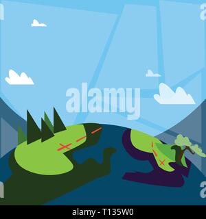 Avec vue sur la montagne et le Trekking Randonnée balisé des pistes pour la conception d'espace d'affichage extérieur Copier texte template vide pour Ad, promotion, affiche, flyer, site web Illustration de Vecteur