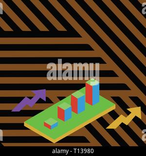 3D en cluster coloré Bar Chart diagramme Graphique en perspective avec deux flèches concept commercial template vide copie espace promo coupons Affiches isolées Illustration de Vecteur