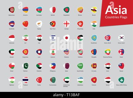 Drapeaux Pays Continent asiatique vector icon collection Illustration de Vecteur