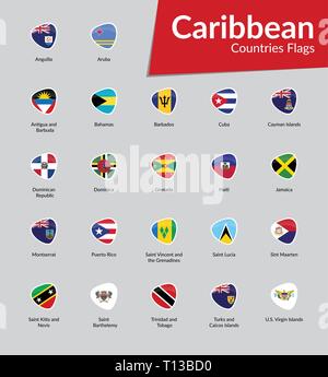 Drapeaux Pays continent caraïbes vector icon collection Illustration de Vecteur