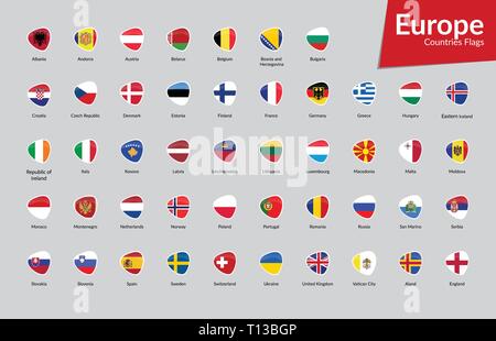 Drapeaux Pays Continent européen vector icon collection Illustration de Vecteur