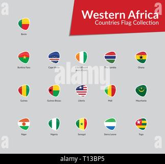 L'Afrique de l'Ouest Pays continent drapeaux vector icon collection Illustration de Vecteur