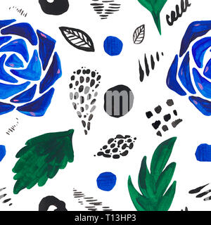 Motif transparent Aquarelle illustration abstraite des objets d'spotsplant sur fond blanc fleurs isolées. Texture moderne noir vert bleu smudg Banque D'Images