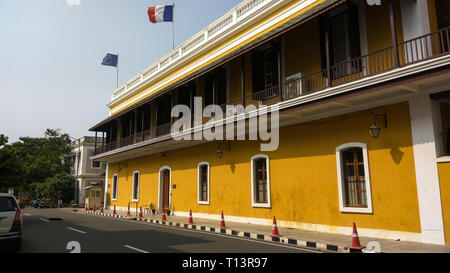 PONDICHERRY/PUDUCHERRY, Tamil Nadu, Inde - 31 décembre 2018 : Consulat Général de France à Pondichéry. Banque D'Images