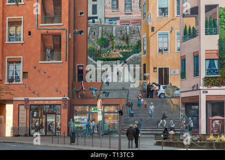 Mur des canuts à la croix rousse, quartier de Lyon. France Banque D'Images