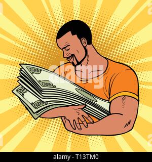 Homme africain aime l'argent, des soins et de la préservation des finances Illustration de Vecteur