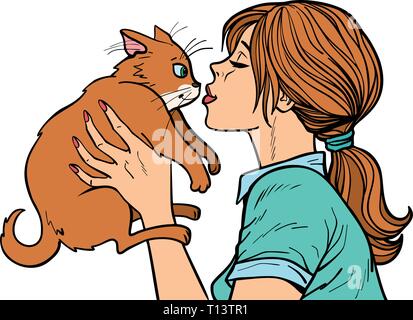 Woman kisses un chat Illustration de Vecteur