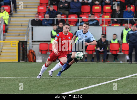 Derry, Irlande du Nord. 23 mars, 2019. Joshua Carson ( Coleraine) sur l'attaque au cours de la Danske Bank fixture Premiership entre Coleraine FC FC & de l'Institut à l'Ryan McBride Brandywell Stadium 23-03-2019 Crédit : Kevin Moore/MCI/Alamy Live News Banque D'Images