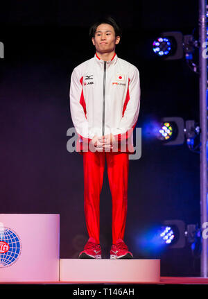 Resorts World Arena, Birmingham, UK. Mar 23, 2019. Coupe du monde de gymnastique ; Kazuma Kaya (JPN) sur le podium après avoir remporté la médaille de Bronze : Action Crédit Plus Sport/Alamy Live News Banque D'Images